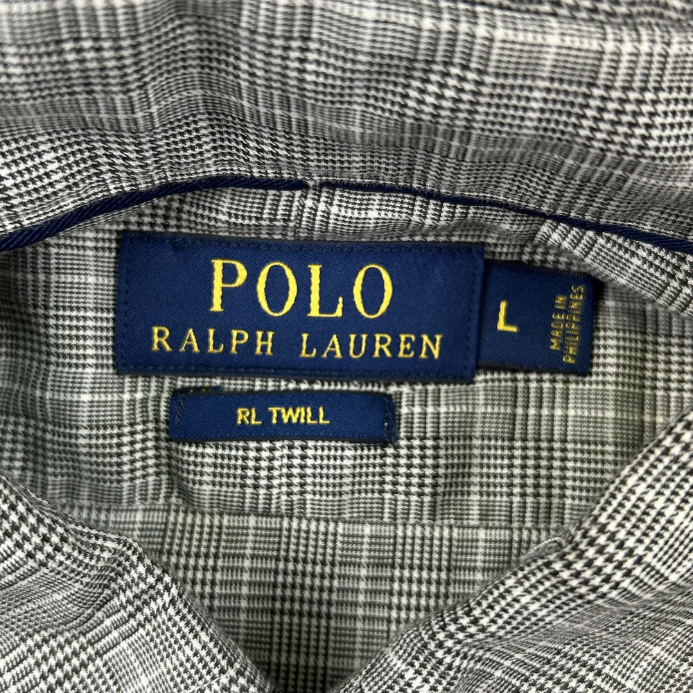 Polo Ralph Lauren Shirt Mens Large RL Twill Gray Check Long Sleeve Business